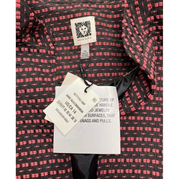 Anne Klein Seersucker Blazer Women's 14 LARGE Red Black Open-Front Mandarin‎ NEW - Picture 12 of 15